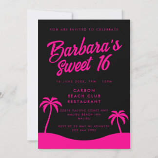 Beach Party Snyggt Black Rosa Sommarglas 16 Inbjudningar