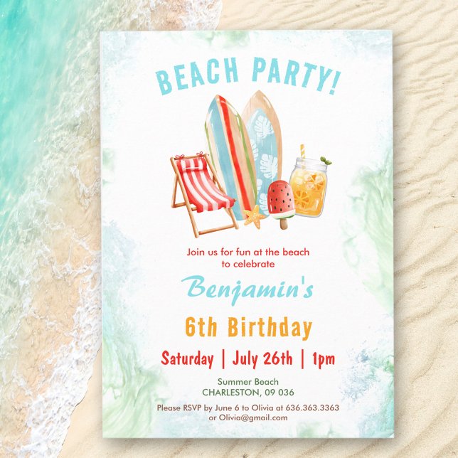 Beach Party Sommarens Tropiska födelsedagsinbjudan Inbjudningar (Beach Party Summer Tropical Birthday Invitation)