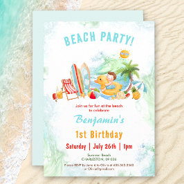 Beach Party Sommarinbjudan 1:a födelsedagspojken Inbjudningar