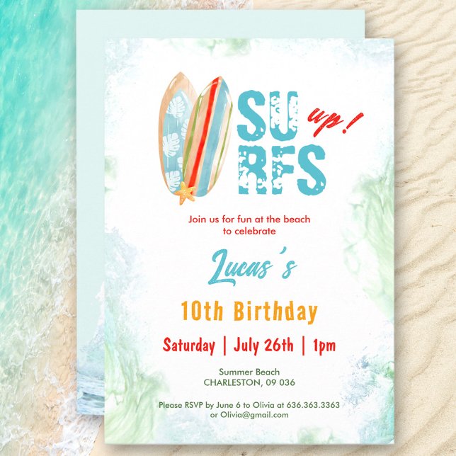 Beach Party Surfa Sommartropisk födelsedagspojke Inbjudningar (Beach Party Surf Summer Tropical Birthday Boy Invitation)