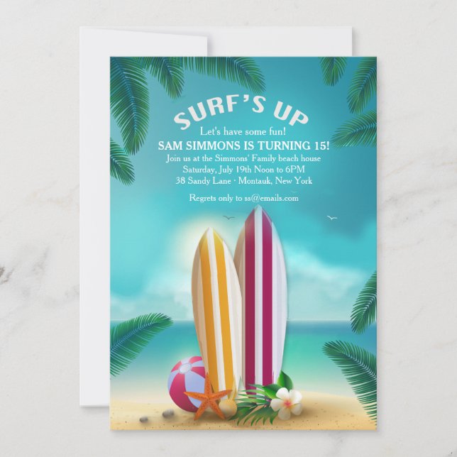 Beach Party Surfboard-inbjudan Inbjudningar (Framsida)
