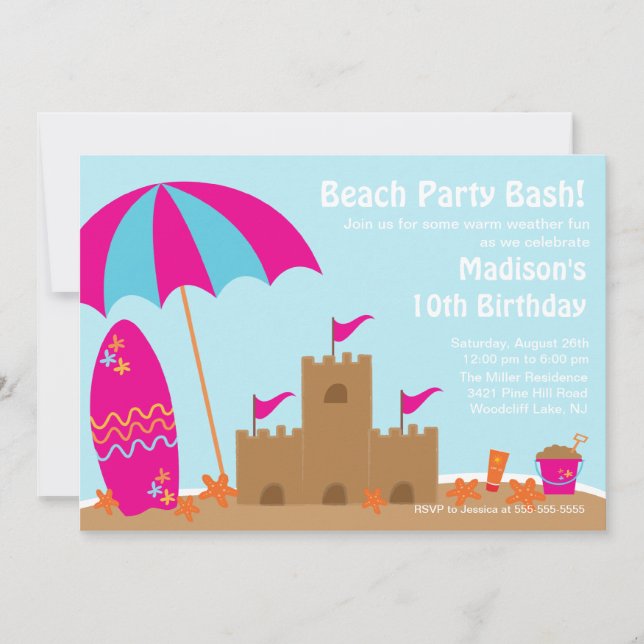 Beach Party Surfboard Swimming Birthday Inbjudan (Framsida)