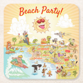 Beach Party Tecknad California Underlägg Papper Kvadrat
