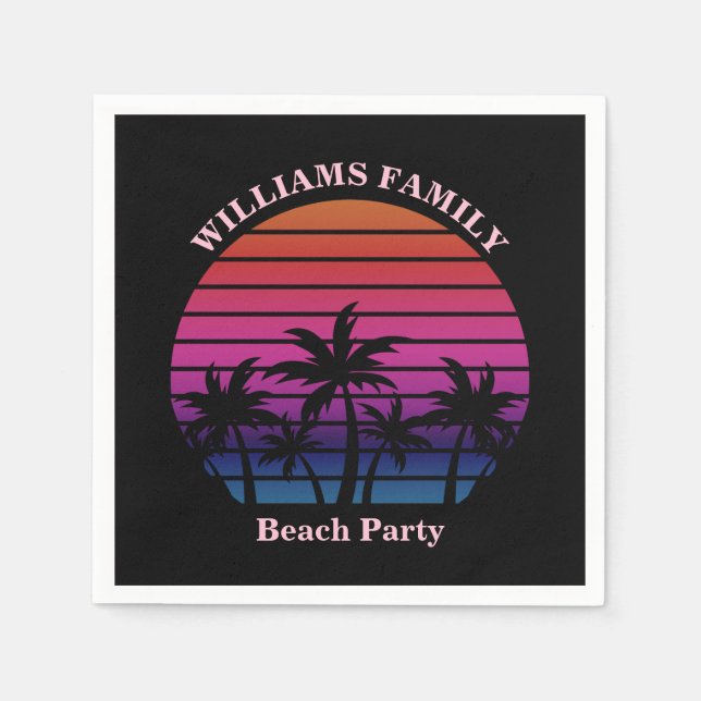Beach Party Tropical Sunset Palm Trees Black Pappersservett (Framsidan)