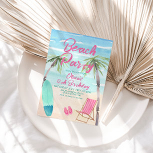 Beach Party Watercolor Birthday-inbjudan Inbjudningar