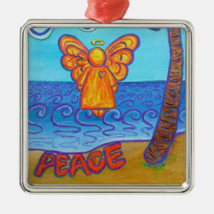 Beach Peace Angel Art Anpassningsbar Helgdag Ornam Julgransprydnad Metall