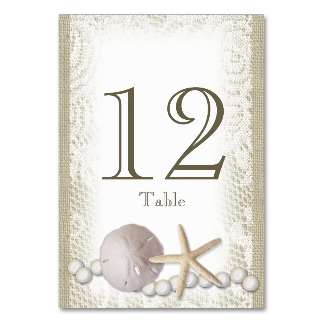 Beach Pearls och Snöre Bordsnummer Card (Framsidan)