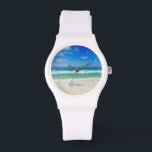 Beach Photo BeSnyval Ocean Vinkar Personlig Armbandsur<br><div class="desc">Ett vackert strandfotografi som tagits på det perfekta semestermålet Destin i Florida. Den vackra grönten vatten i Sandestin tvättar upp till sandstranden under serene blå himmel för att göra perfekten till scenbild på semester.</div>