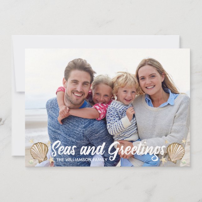 Beach Photo Helgdag Seas och Hälsning jul Julkort (Framsida)