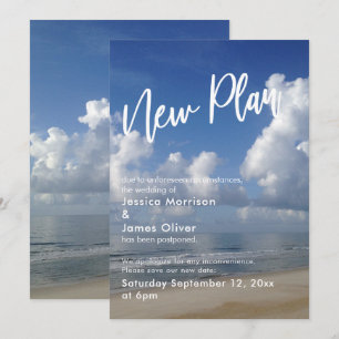 Beach Photo Senponed Bröllop New Plan Update Card Inbjudningar
