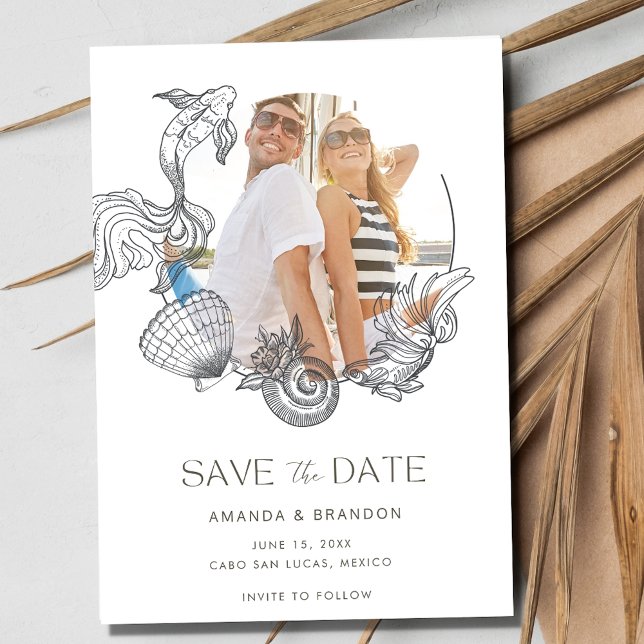 Beach Photo Summer Bröllop spara datum Datumet (Beach Photo Summer Wedding Save The Date)