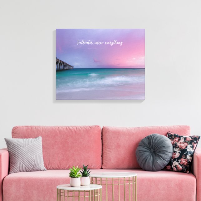 Beach Photography Decor with Travel Quote Canvastryck (Insitu (Vardagsrum))