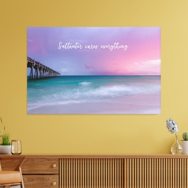 Beach Photography Decor with Travel Quote Canvastryck (Insitu (Vardagsrum))