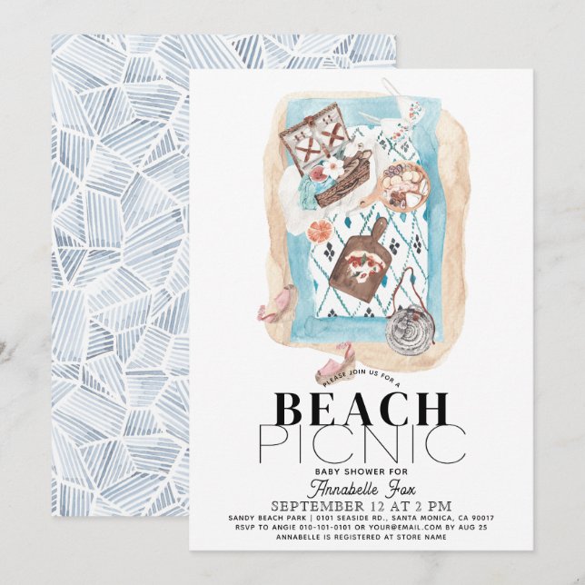 Beach Picnic Baby Shower Indigo Inbjudningar (Fram/baksida)