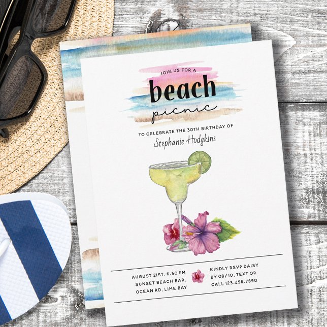 Beach Picnic Sundowner Margarita Hibiscus Birthday Inbjudningar (Skapare uppladdad)