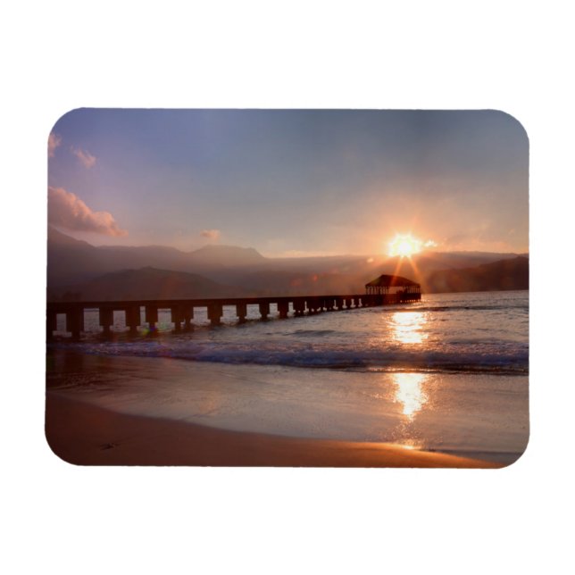 Beach pier vid solnedgång, Hawaii Magnet (Horisontell)