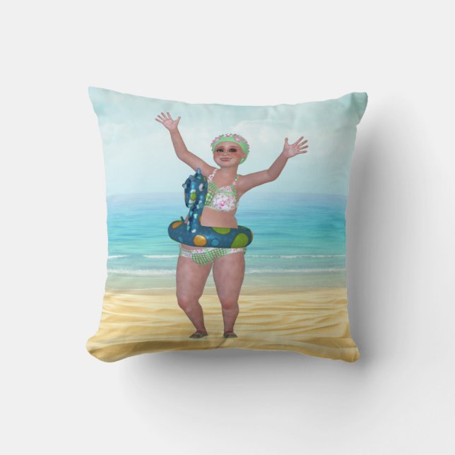 Beach Pillow med Funny Bathing Beauty Kudde (Framsida)