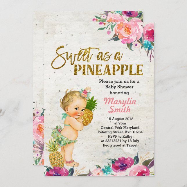 Beach Pineapple Baby Shower-inbjudan Inbjudningar (Fram/baksida)
