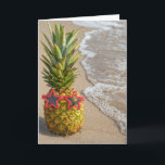 Beach Pineapple Friend's Birthday Card Kort<br><div class="desc">Tropical pineapple on beach sand with star sunglasses for friend's birthday.</div>