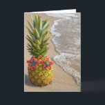 Beach Pineapple Friend's Birthday Card Kort<br><div class="desc">Tropical pineapple on beach sand with star sunglasses for friend's birthday.</div>