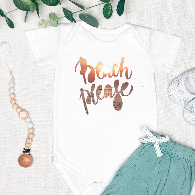 BEACH PLEASE, Roligt Typography & Quote Baby bodyd T Shirt (Skapare uppladdad)