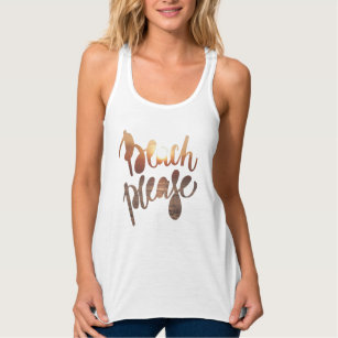 BEACH PLEASE, Roligt Typography & Quote Linne Med Racerback