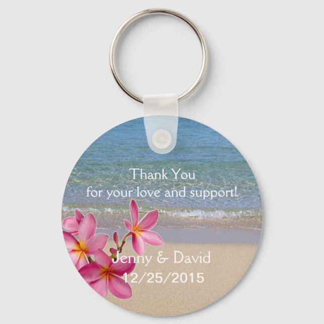 Beach Plumeria Personlig Nyckelring Wedding Favor (Framsida)