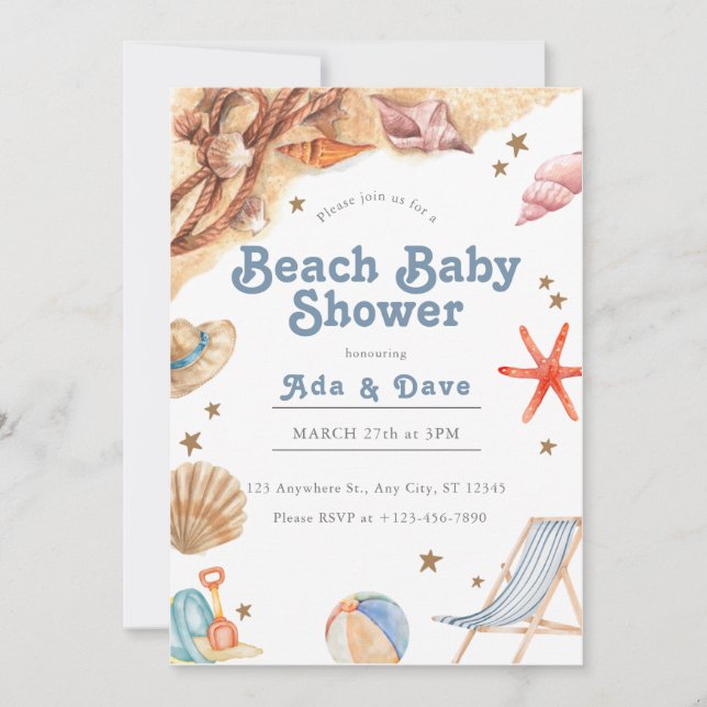 Beach Pojke Baby Shower-inbjudan Vattenfärg för ba Inbjudningar (Framsida)