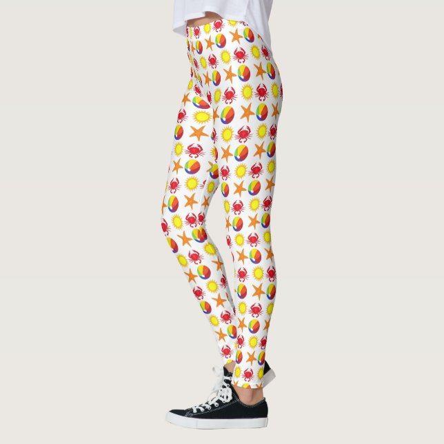 Beach Print Beachball Crab Sol Starfish Sommar Leggings (Vänster)