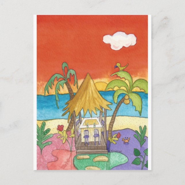 Beach Pub vid Sunset Postcard Vykort (Framsida)