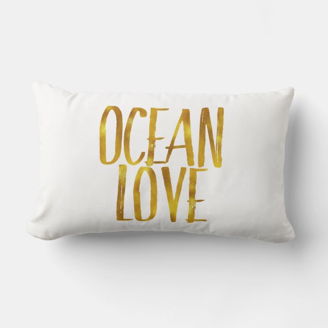 Beach Quote Glitter Guld Foil och White Ocean Kärl Lumbarkudde (Framsida)