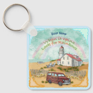 Beach Rainbow Lighthouse Nyckelring