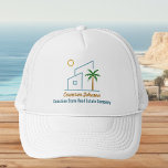 Beach Real Estate Company Custom Coastal Realtor Keps<br><div class="desc">This cute tropical real estate company hat features a modern blue beach house with a cool coastal palm tree and island sun. Customize this marketing item with your agent and realty business name for a realtor who works along the coast.</div>