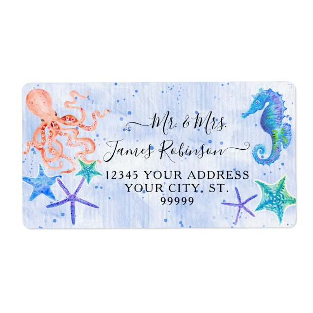 Beach Red Octopus Seahorse Starfish Baby Shower Fraktsedel (Framsidan)