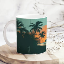 Beach Retro Surfing Sunset Add Name Kaffemugg