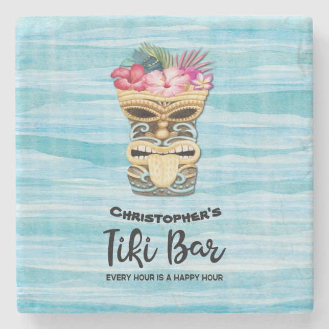Beach Retro Tiki Pub Monogrammed Stenunderlägg (Framsidan)