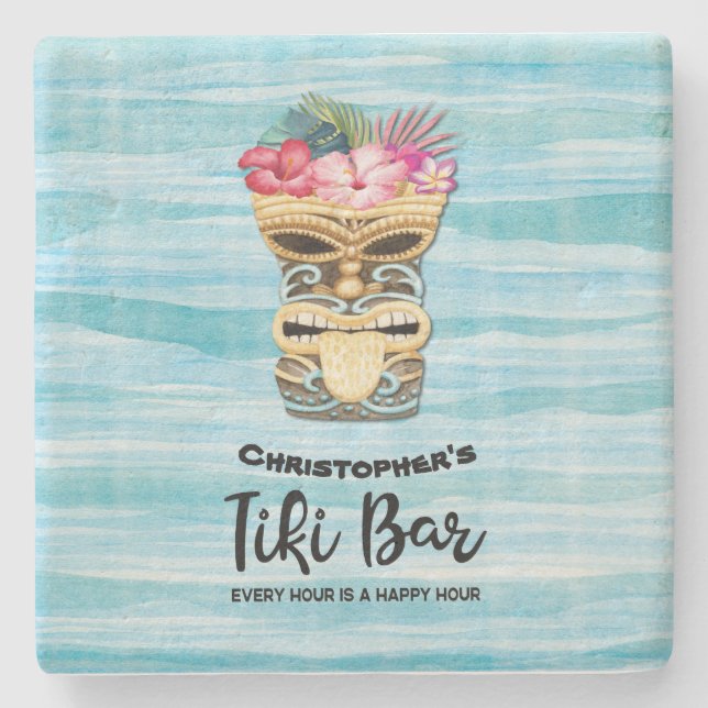 Beach Retro Tiki Pub Monogrammed Stenunderlägg (Framsidan)