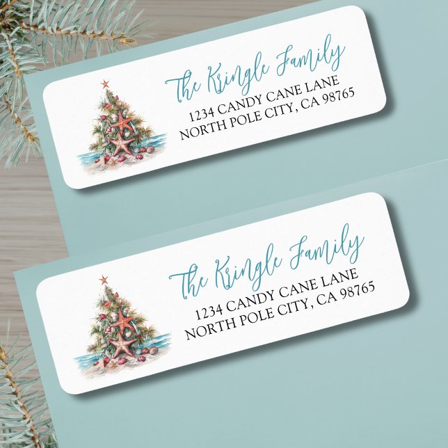 Beach-Returadressen Returadress Etikett (Beach Christmas Return Address label )