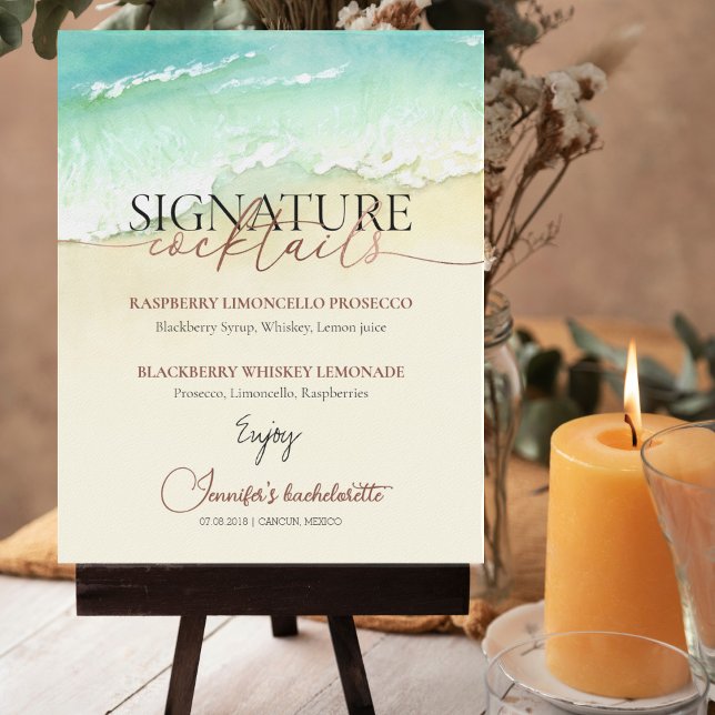 Beach Ro Script Bachelorette Cocktails Sign Poster (Skapare uppladdad)