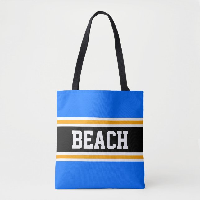 BEACH Roligt Bright Blue Black Gult, Rand Tygkasse (Framsida)