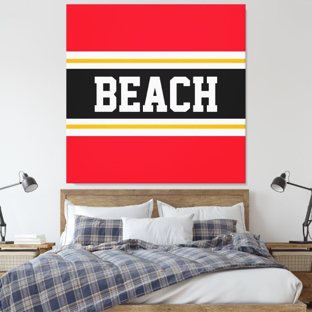 BEACH Roligt Bright Red Black White Gult Rand Canvastryck (Insitu (sovrum))
