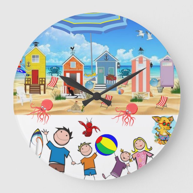 Beach Roligt Octopus Clock Stor Klocka (Framsida)