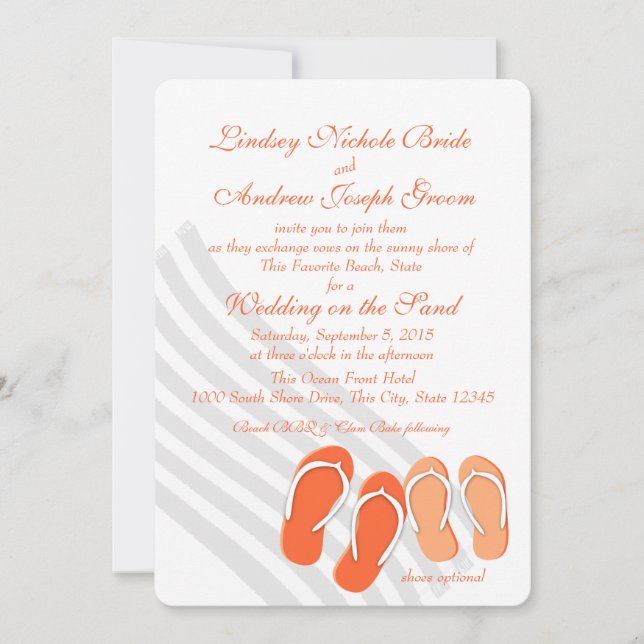 Beach Roligt Tropica Orange Destination Wedding Inbjudningar (Framsida)
