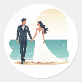 Beach Romantik Bröllop Sticker Runt Klistermärke
