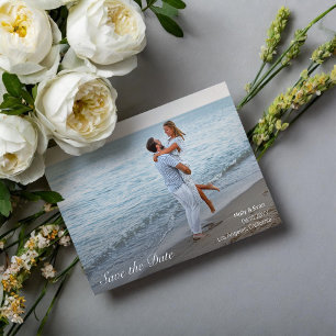 Beach Romantik Photo Bröllop spara datum Inbjudningar