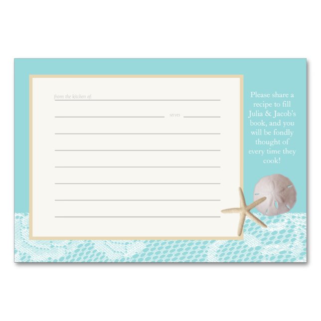 Beach Romantik Recept Card Robin Egg Blue Bordsnummer (Framsidan)