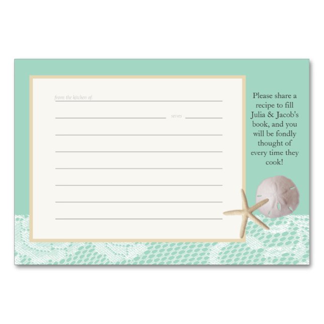 Beach Romantik Recept Card Seafoam Bordsnummer (Framsidan)