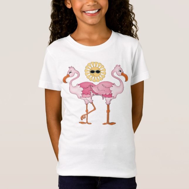 Beach rosa Flamingo-flickor söt t t-shirt (Framsida)
