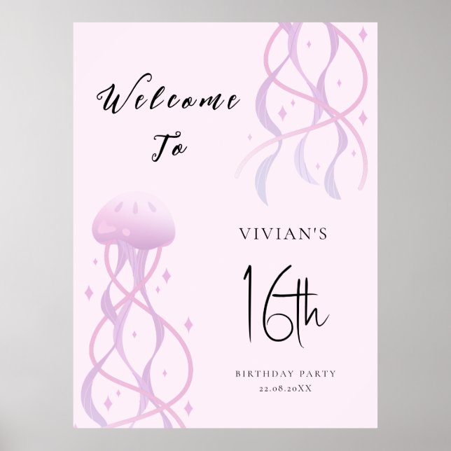 Beach  Rosa Sweet sixteen Party-inbjudan Poster (Framsidan)