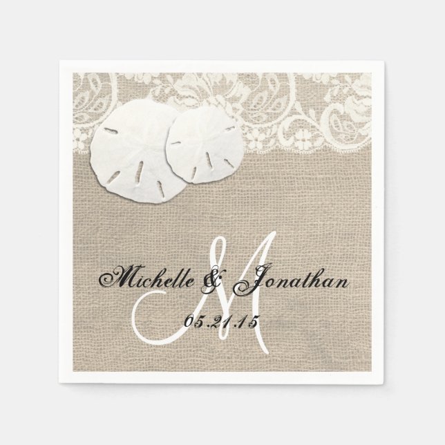 Beach Rustic Burlap Snöre Bröllop Napkin Pappersservett (Framsidan)